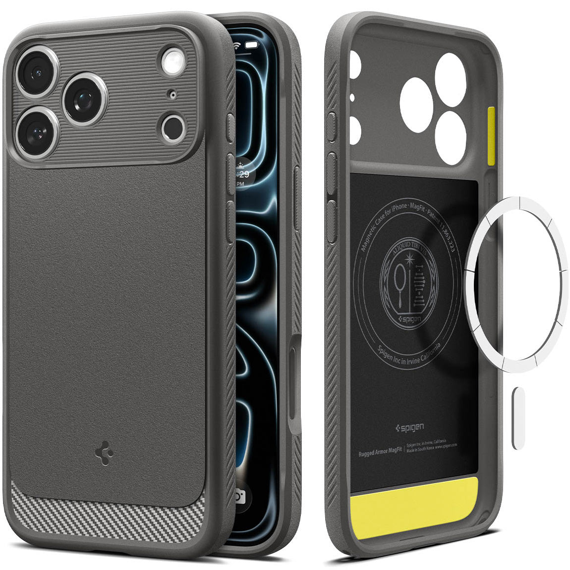 Handyhülle für iPhone 17 Pro Max, Spigen Rugged Armor Mag mit MagSafe, Grau