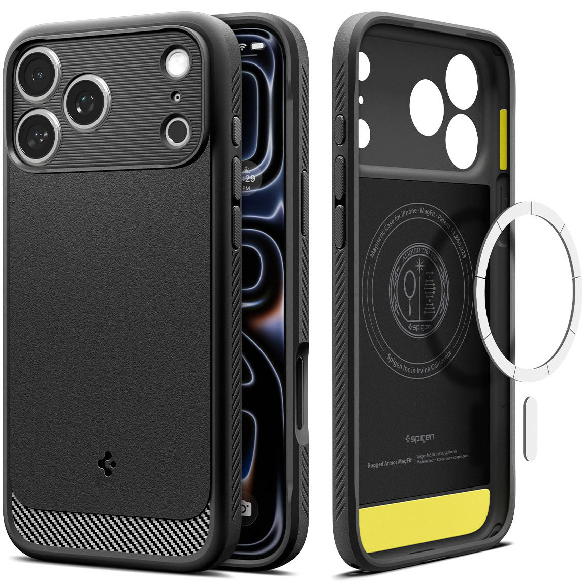 Handyhülle für iPhone 17 Pro Max, Spigen Rugged Armor Mag mit MagSafe, Schwarz