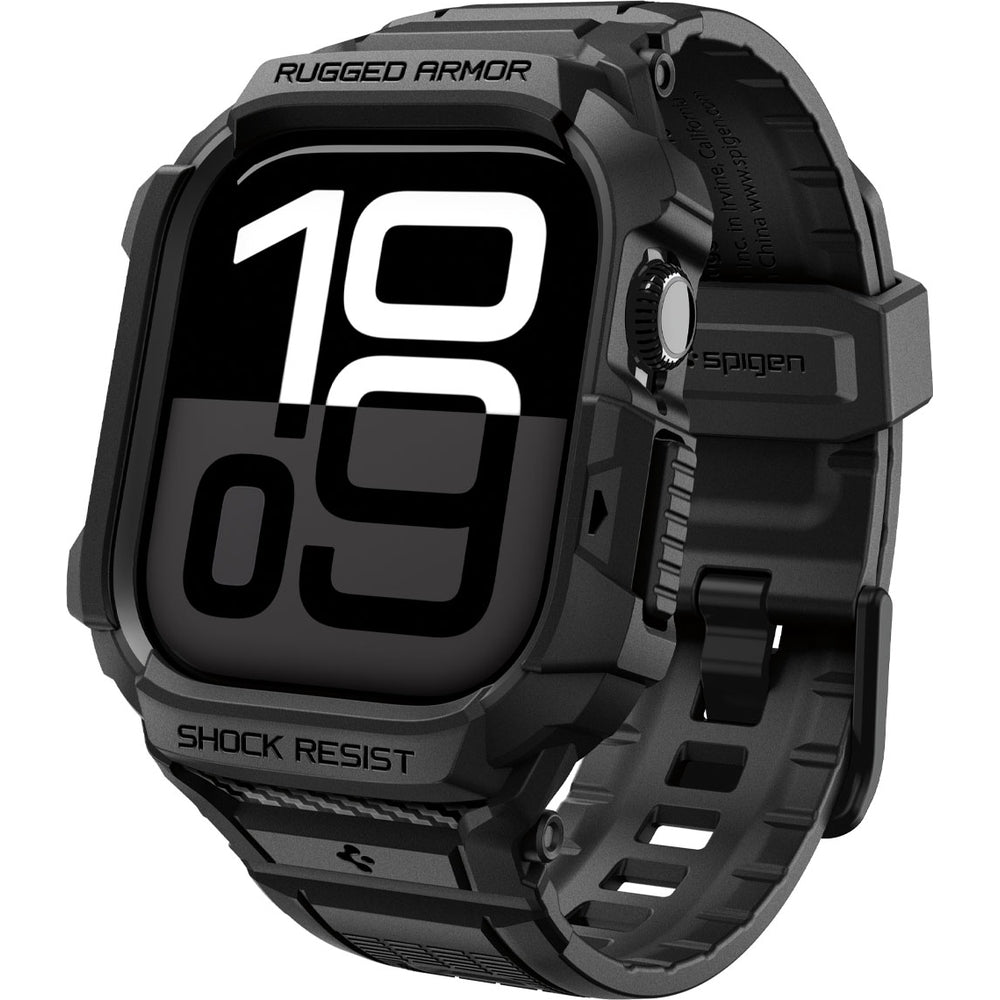 Schutzhülle mit Armband für Apple Watch 11 / 10 46 mm, Spigen Rugged Armor Pro 2, Schwarz