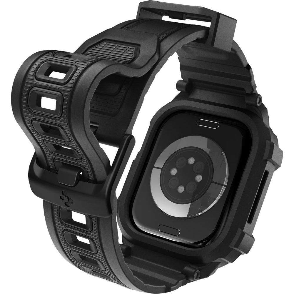 Schutzhülle mit Armband für Apple Watch 11 / 10 46 mm, Spigen Rugged Armor Pro 2, Schwarz