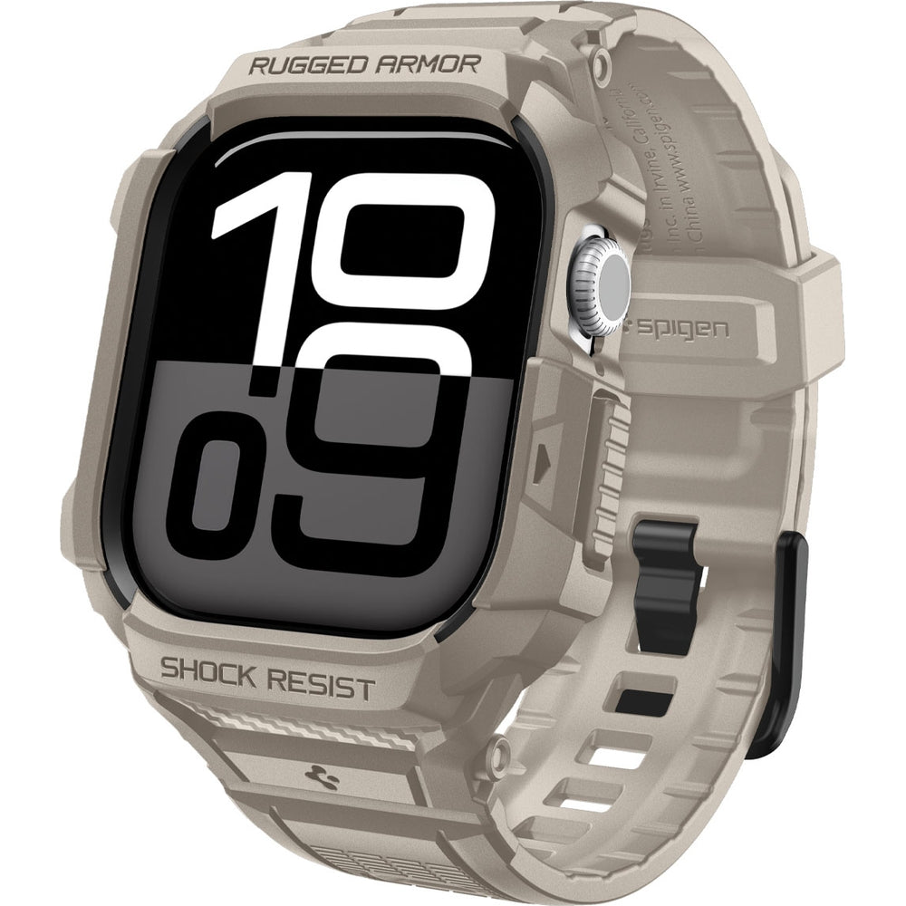 Schutzhülle mit Armband für Apple Watch 11 / 10 46 mm, Spigen Rugged Armor Pro 2, Beige