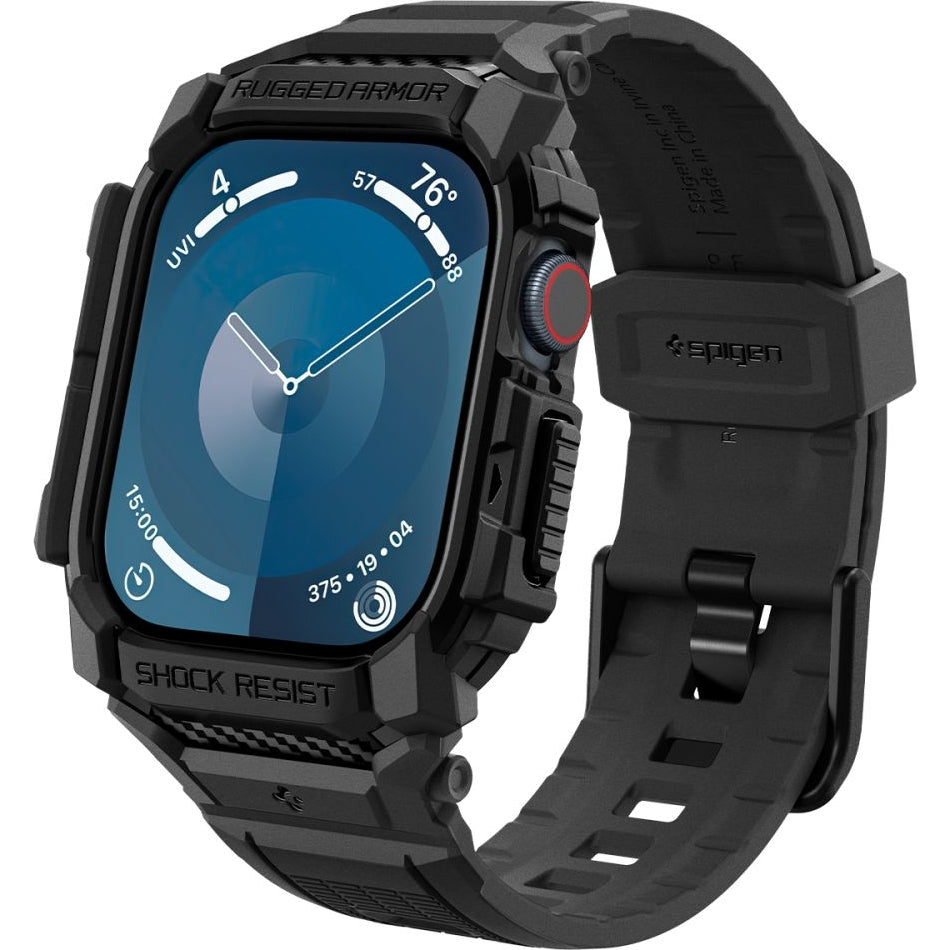 Schutzhülle mit Armband für Apple Watch 11 / 10 46 mm, Spigen Rugged Armor Pro, Schwarz