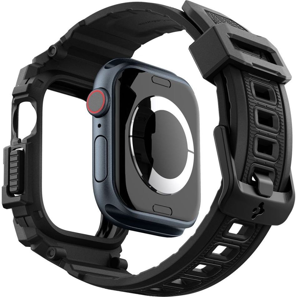 Schutzhülle mit Armband für Apple Watch 11 / 10 46 mm, Spigen Rugged Armor Pro, Schwarz