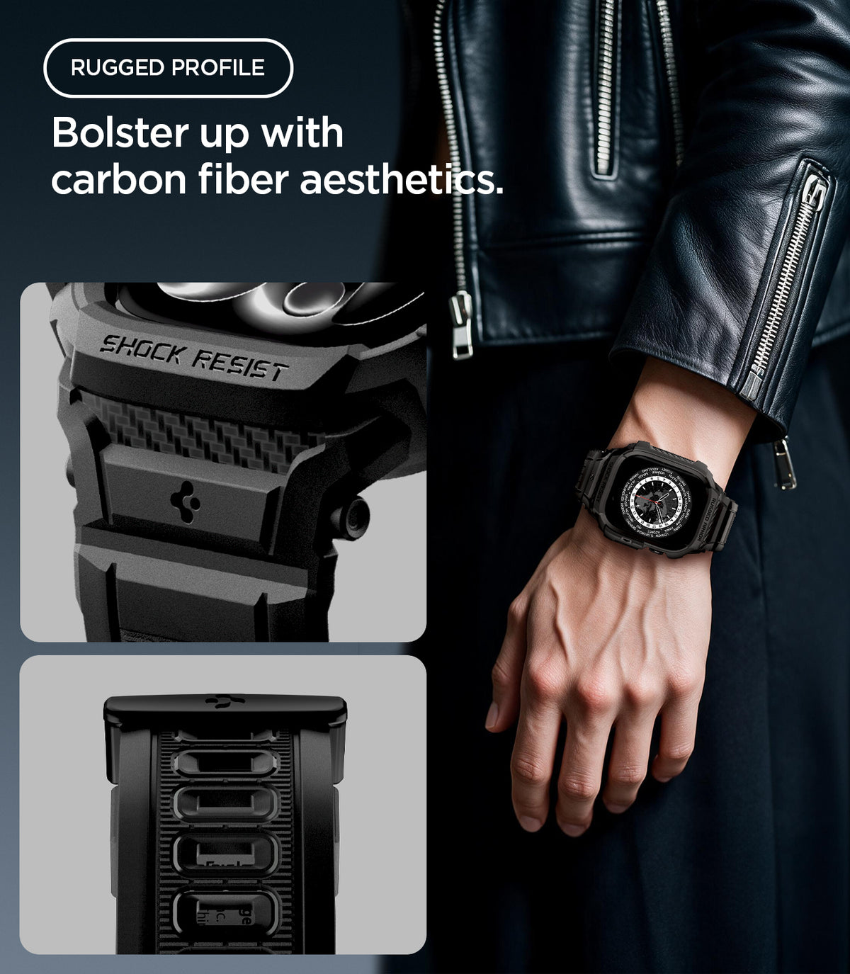 Schutzhülle mit Armband für Apple Watch Series 12 46mm, Spigen Rugged Armor Pro, Schwarz (2/16)