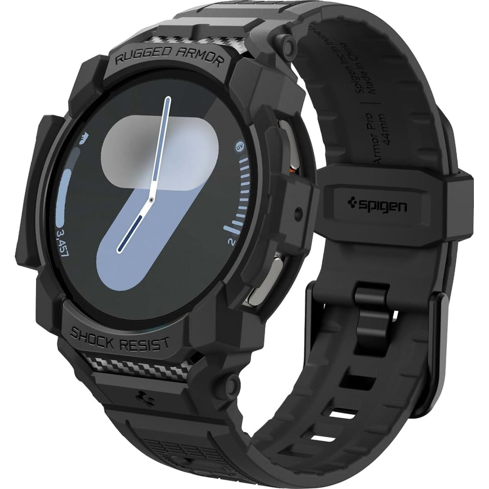 Schutzhülle mit Armband für Galaxy Watch 7 44mm, Spigen Rugged Armor Pro, Schwarz