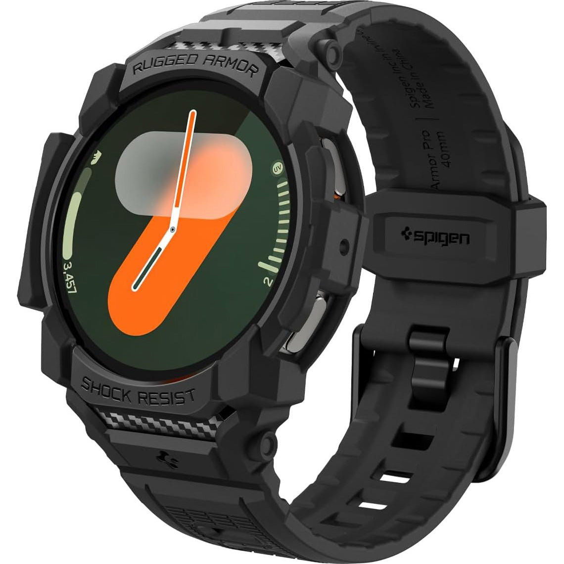 Schutzhülle mit Armband für Galaxy Watch 7 40mm, Spigen Rugged Armor Pro, Schwarz