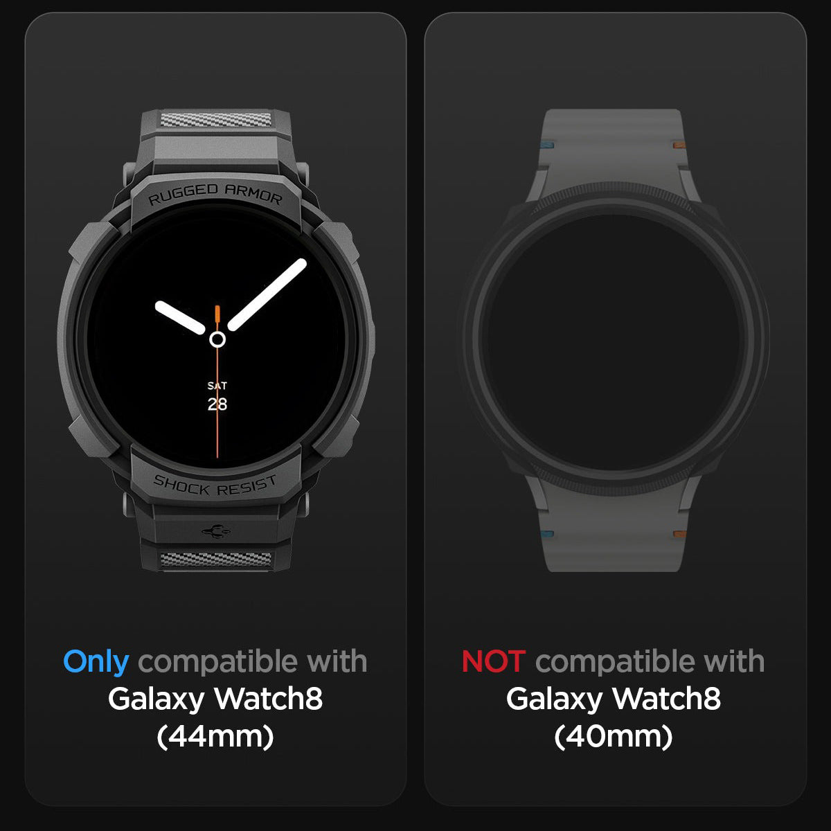 Schutzhülle mit Armband für Galaxy Watch 8 44mm, Spigen Rugged Armor Pro, Schwarz