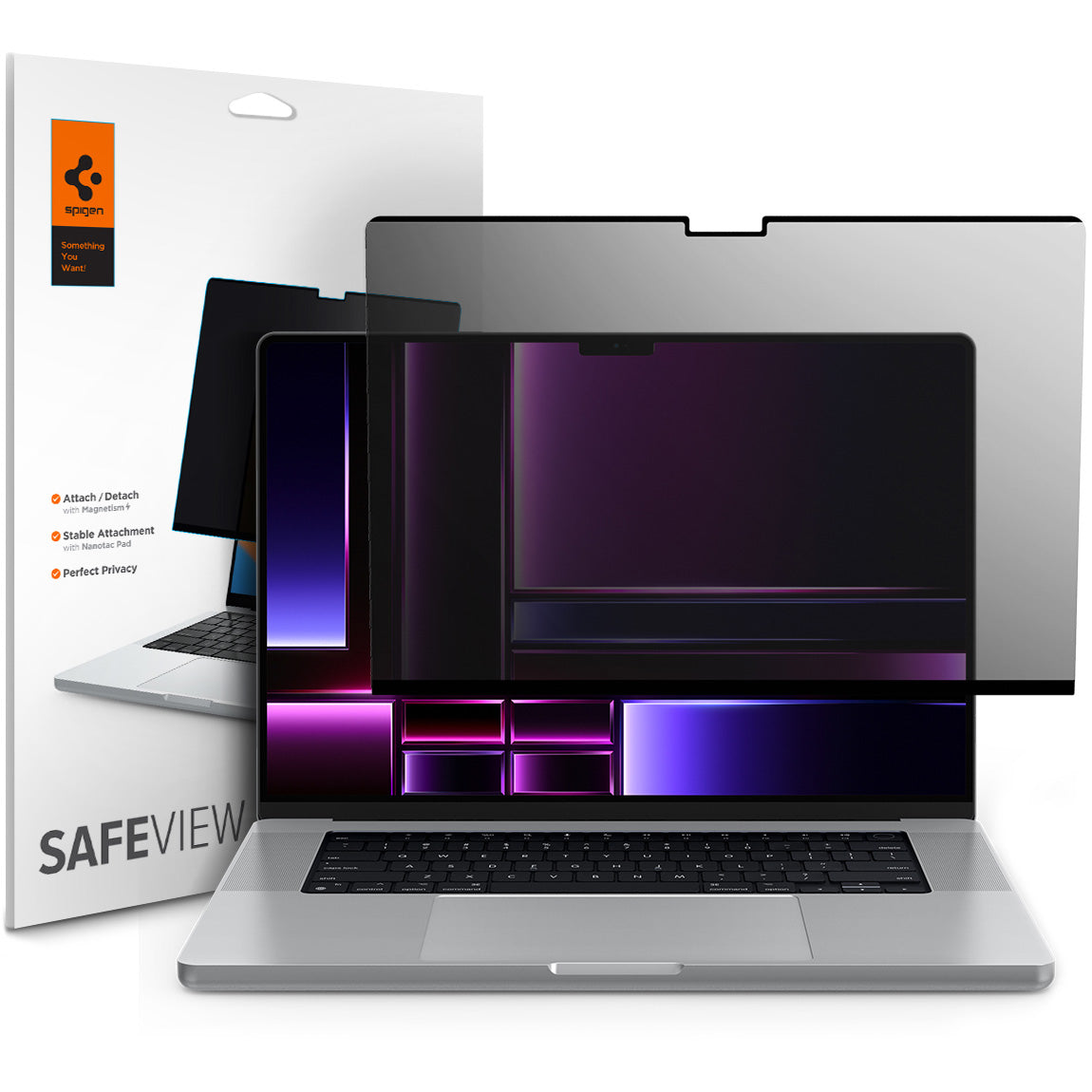 Folie mit Sichtschutzfilter für MacBook Pro 16" 2024-2021, Spigen SafeView Privacy Filter
