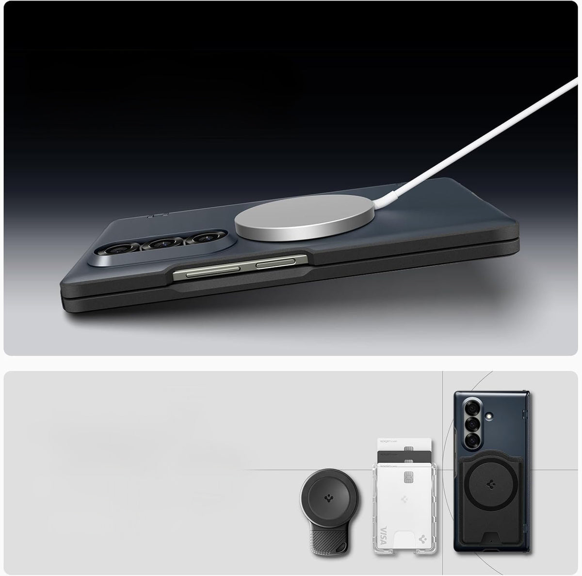 Handyhülle für Galaxy Z Fold7, Spigen Slim Armor Pro Mag mit MagSafe, Dunkelblau