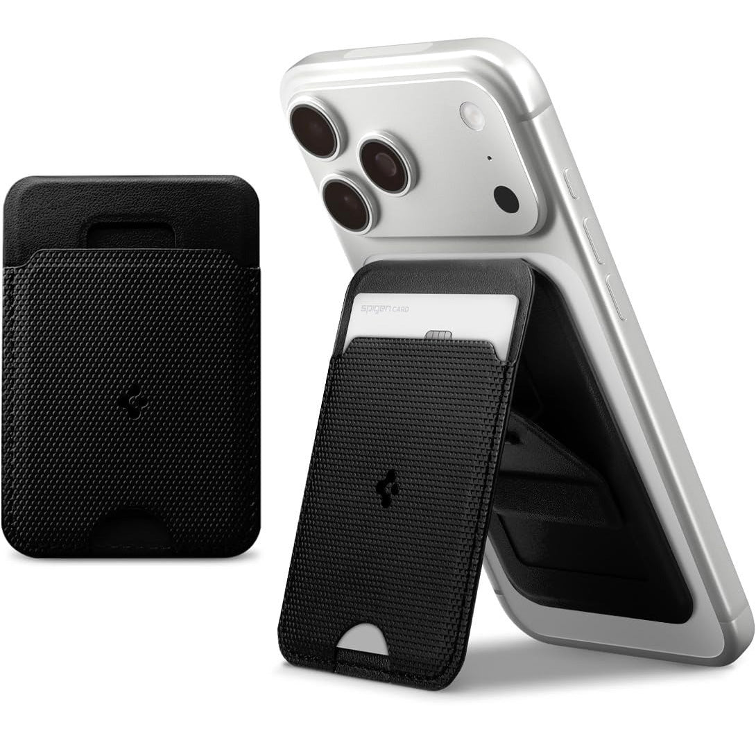 Kartenetui mit Ständer Spigen Slim Fold Mag S314-1 mit MagSafe, Schwarz