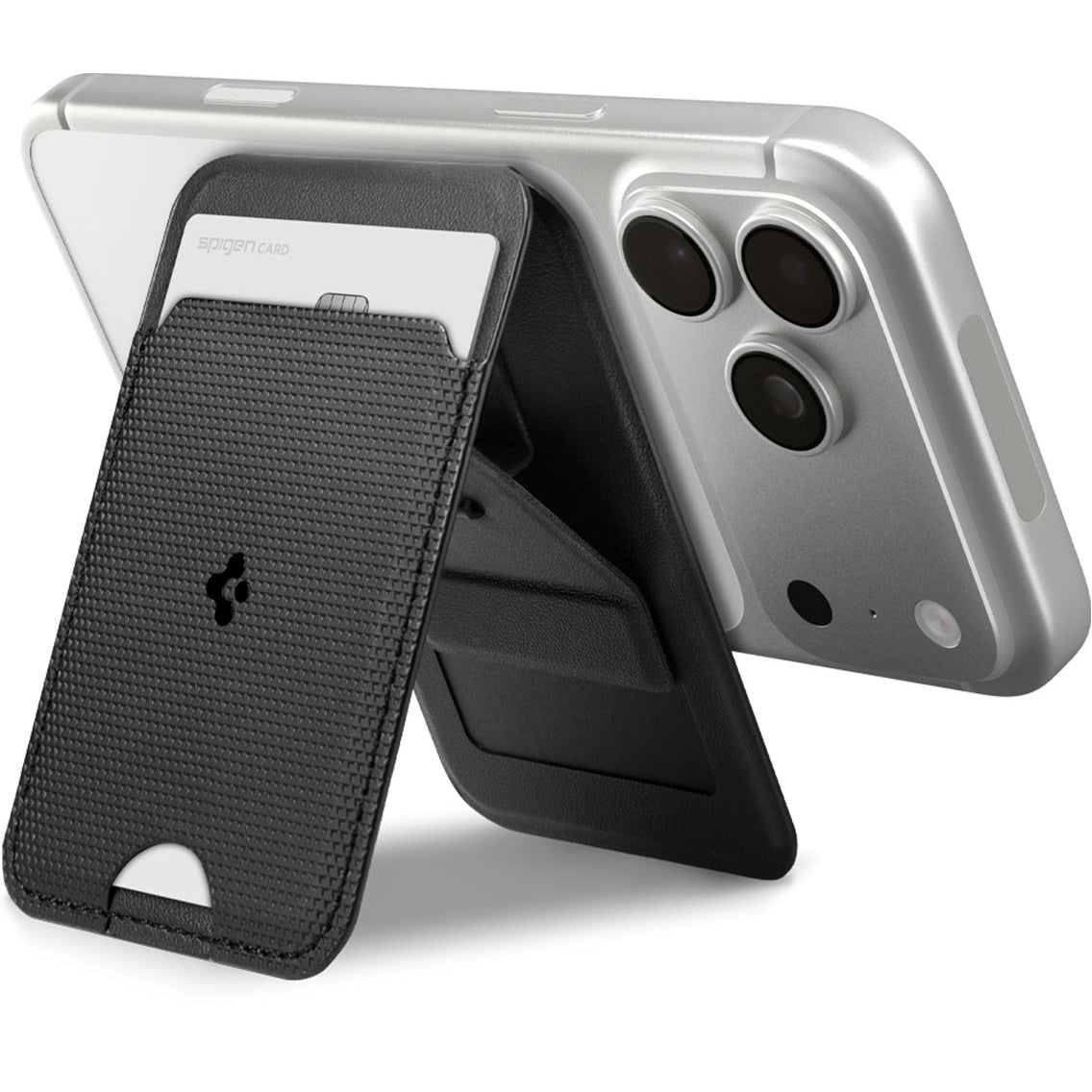 Kartenetui mit Ständer Spigen Slim Fold Mag S314-1 mit MagSafe, Schwarz