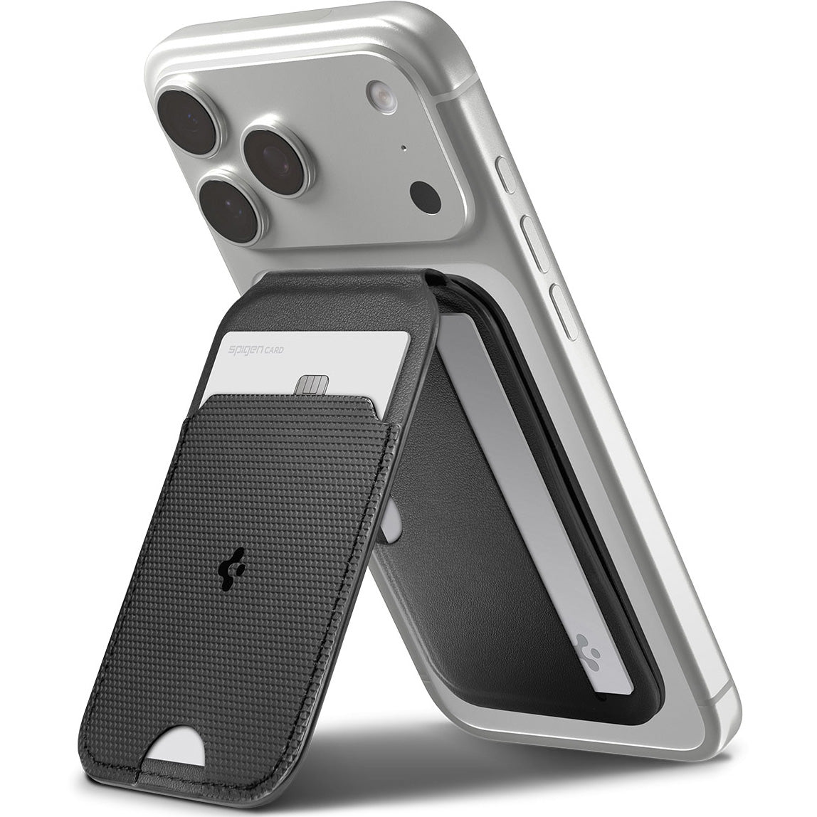 Kartenetui mit Ständer Spigen Slim Fold Mag S314-2 mit MagSafe, Schwarz