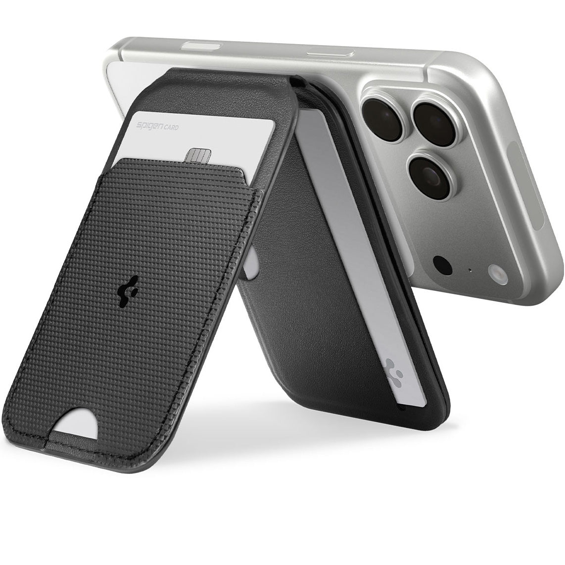 Kartenetui mit Ständer Spigen Slim Fold Mag S314-2 mit MagSafe, Schwarz