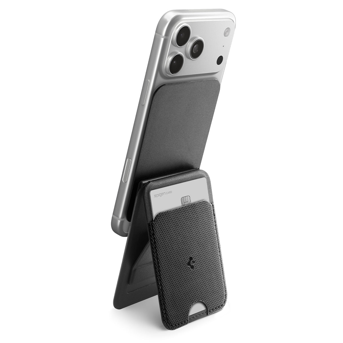 Kartenetui mit Ständer Spigen Slim Fold Mag S314-3 mit MagSafe, Schwarz