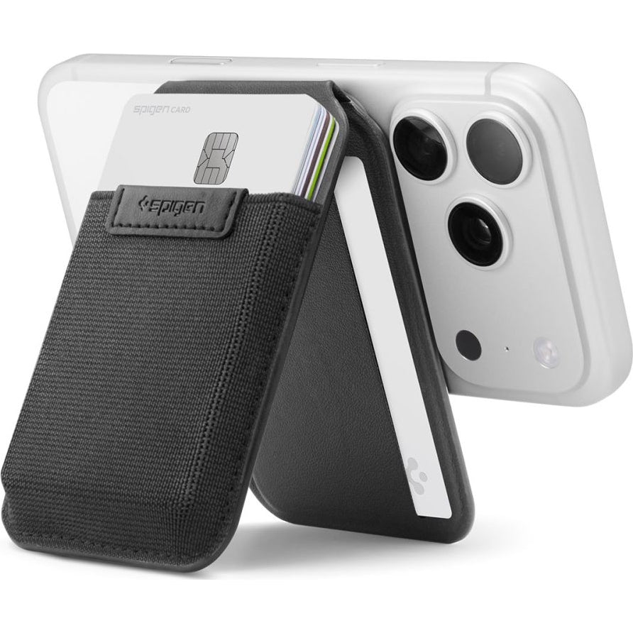 Kartenetui mit Ständer Spigen Slim Fold Mag S314-4 mit MagSafe, Schwarz