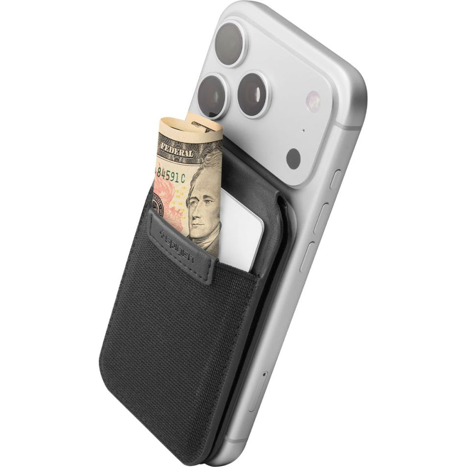 Kartenetui mit Ständer Spigen Slim Fold Mag S314-4 mit MagSafe, Schwarz