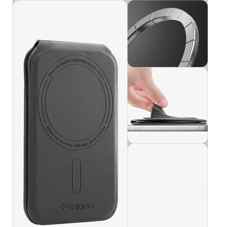 Kartenetui mit Ständer Spigen Slim Fold Mag S314-4 mit MagSafe, Schwarz