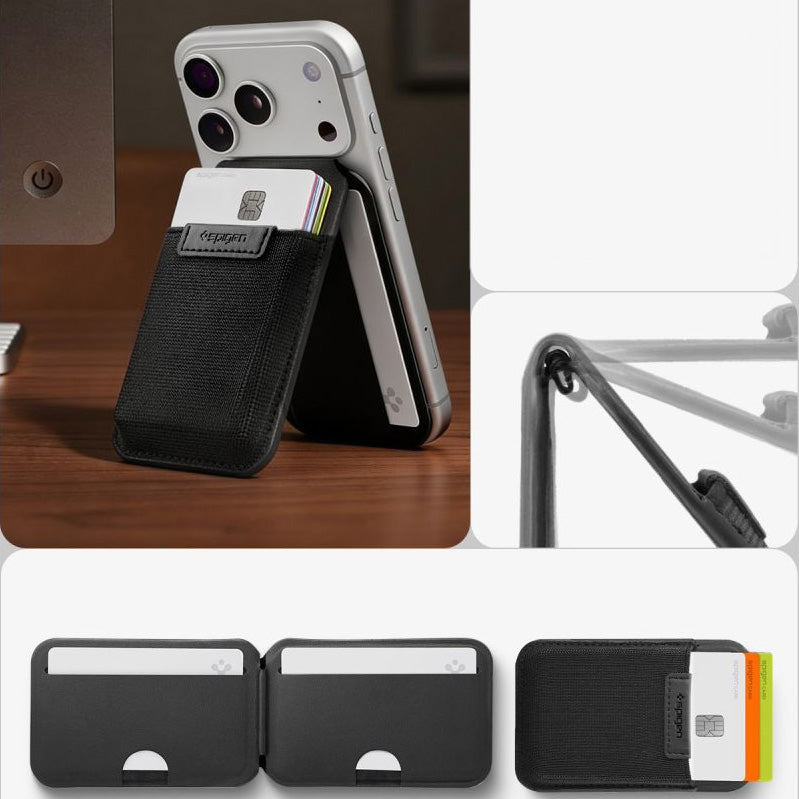 Kartenetui mit Ständer Spigen Slim Fold Mag S314-4 mit MagSafe, Schwarz