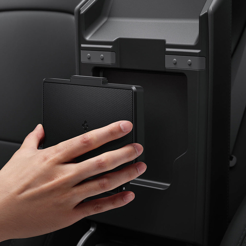 Auto-Organizer für Tesla Model 3 Highland (2024), Spigen Console Organizer Hidden Storage Box, Schwarz