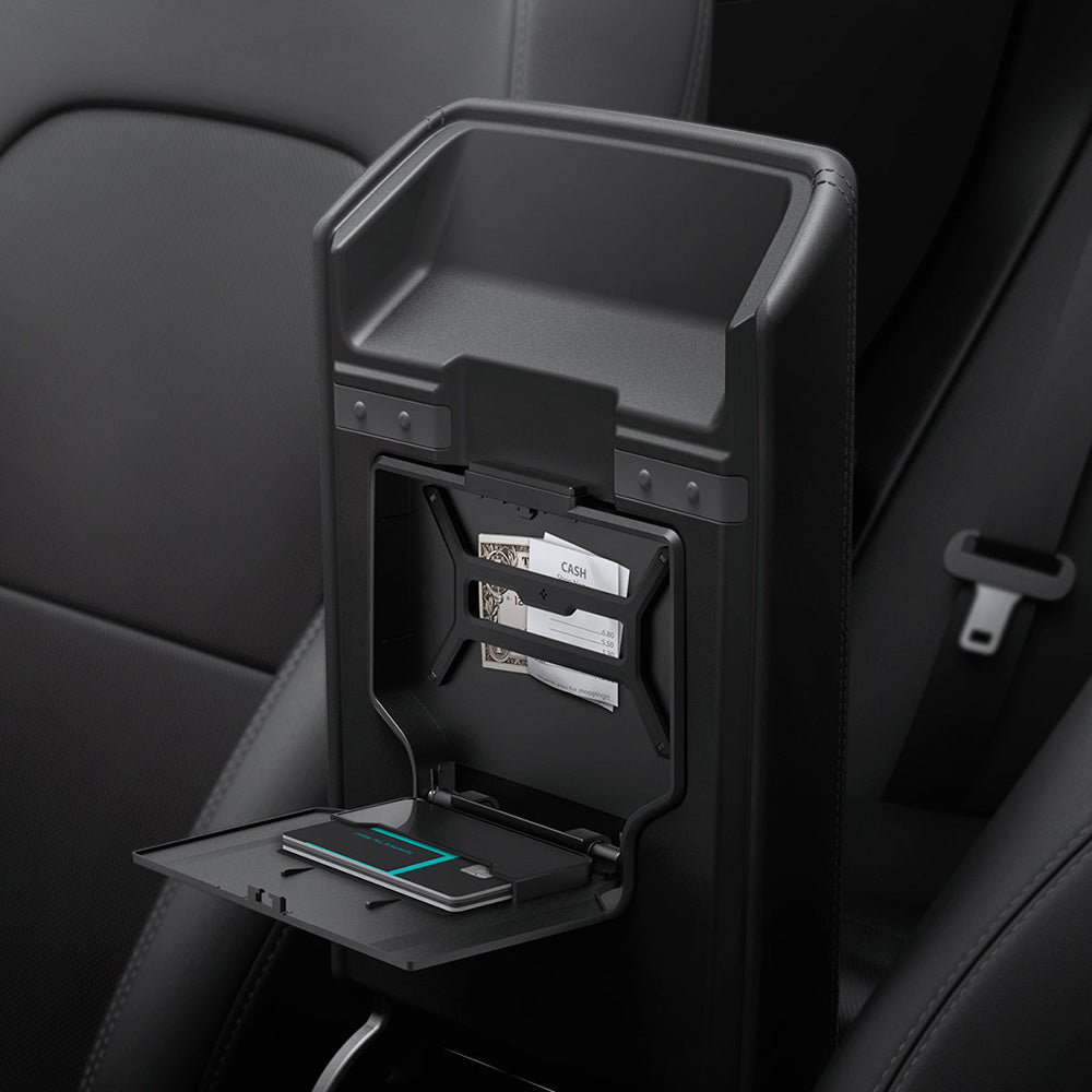 Auto-Organizer für Tesla Model 3 Highland (2024), Spigen Console Organizer Hidden Storage Box, Schwarz