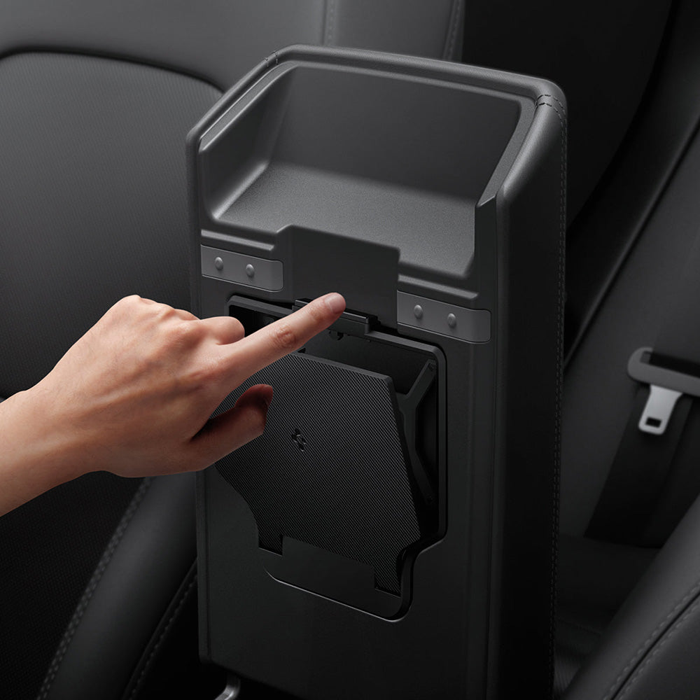 Auto-Organizer für Tesla Model 3 Highland (2024), Spigen Console Organizer Hidden Storage Box, Schwarz