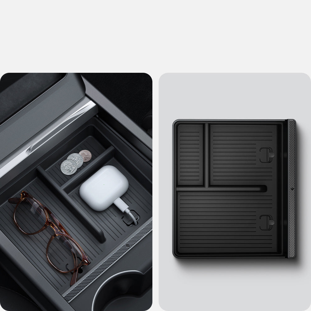 Auto-Organizer für Tesla Model 3 Highland 2024, Spigen Console Organizer Tray, Schwarz