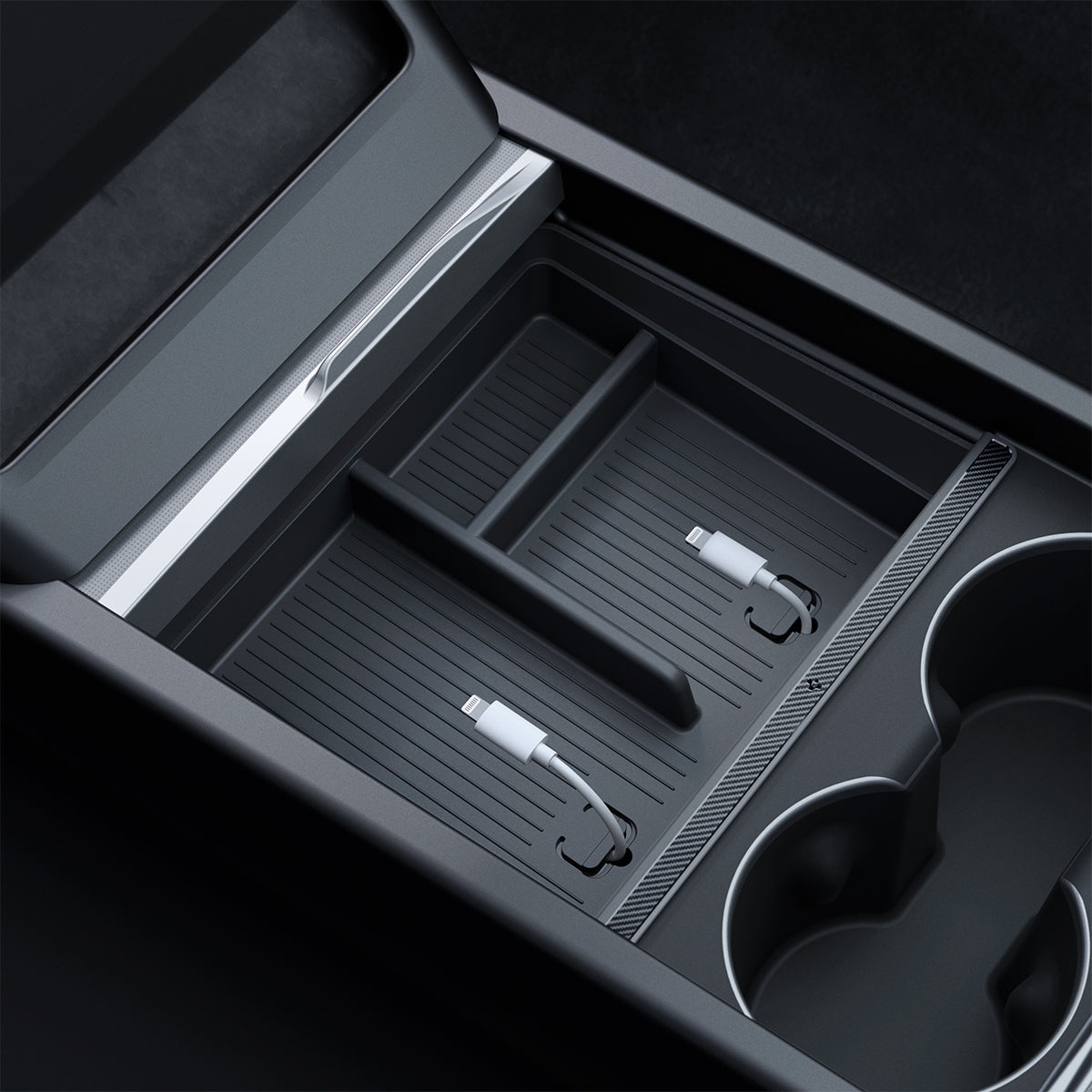 Auto-Organizer für Tesla Model 3 Highland 2024, Spigen Console Organizer Tray, Schwarz