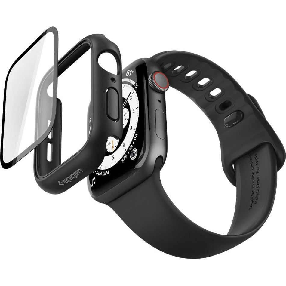 Schutzhülle + Glas Spigen Thin Fit 360 für Apple Watch SE / 6 / 5 / 4 (44 mm), Schwarz