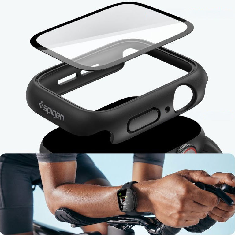 Schutzhülle + Glas Spigen Thin Fit 360 für Apple Watch SE / 6 / 5 / 4 (44 mm), Schwarz