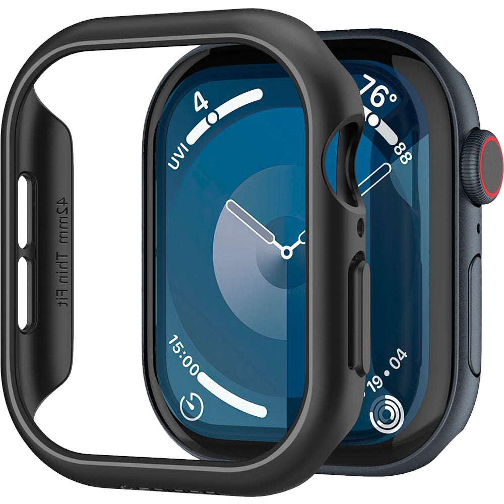 Schutzhülle für Apple Watch 10 42 mm, Spigen Thin Fit, Schwarz