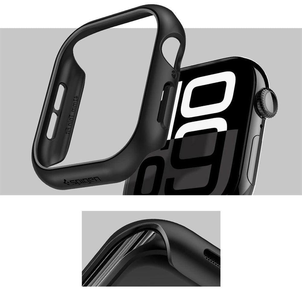 Schutzhülle für Apple Watch 10 42 mm, Spigen Thin Fit, Schwarz