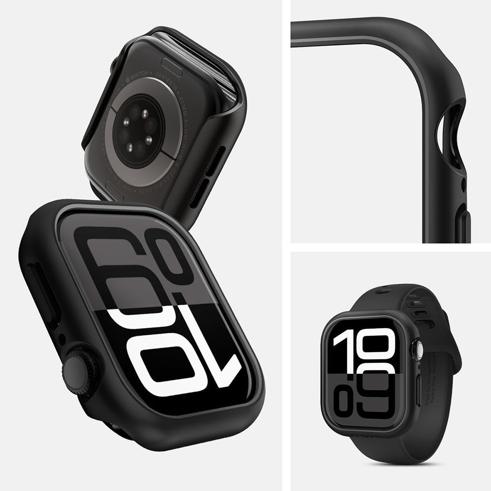 Schutzhülle für Apple Watch 10 42 mm, Spigen Thin Fit, Schwarz