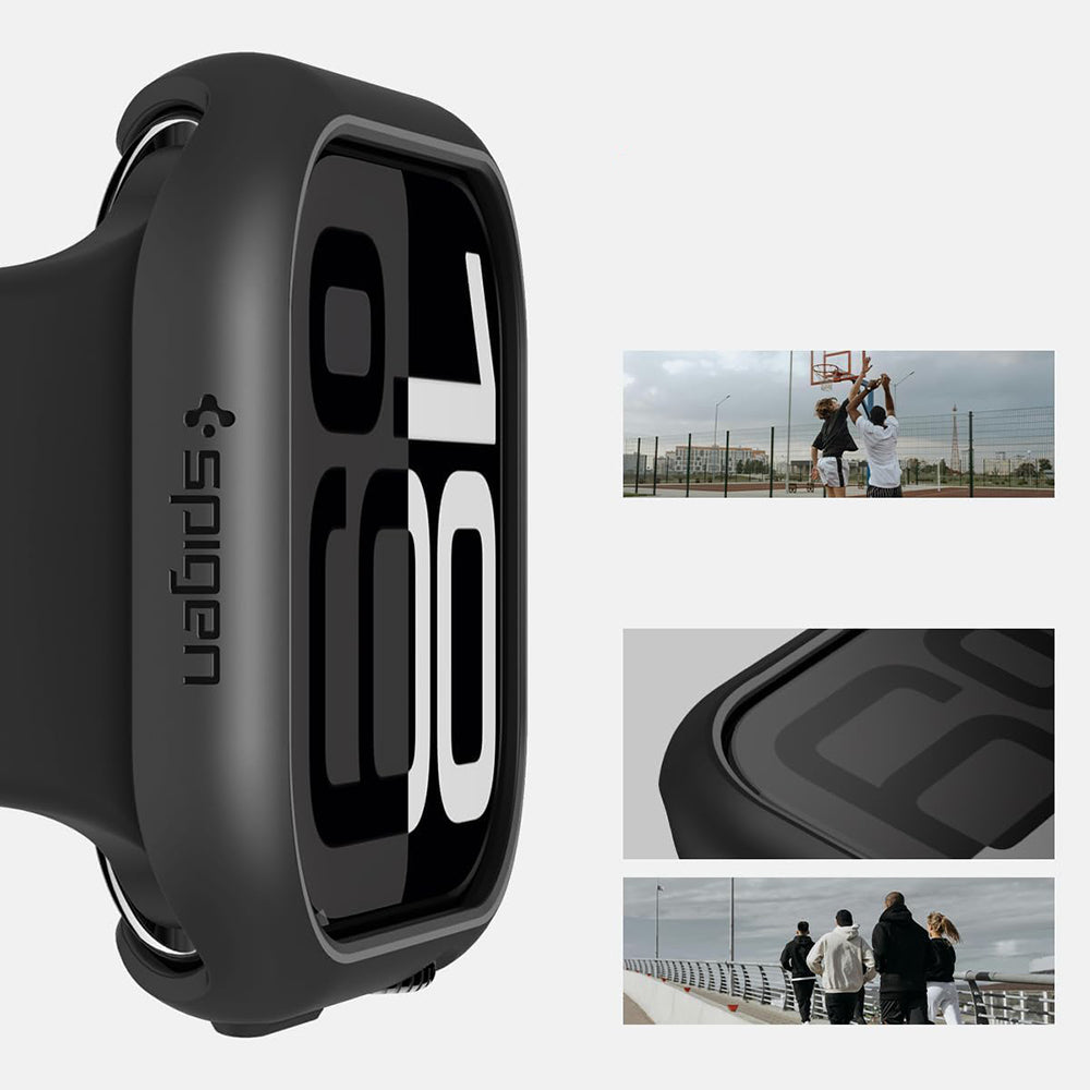 Schutzhülle für Apple Watch 10 42 mm, Spigen Thin Fit, Schwarz