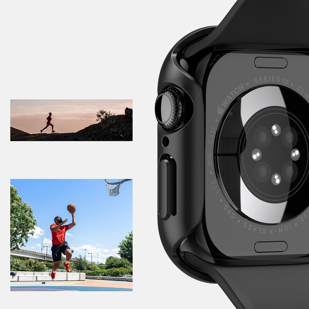 Schutzhülle für Apple Watch 10 42 mm, Spigen Thin Fit, Schwarz