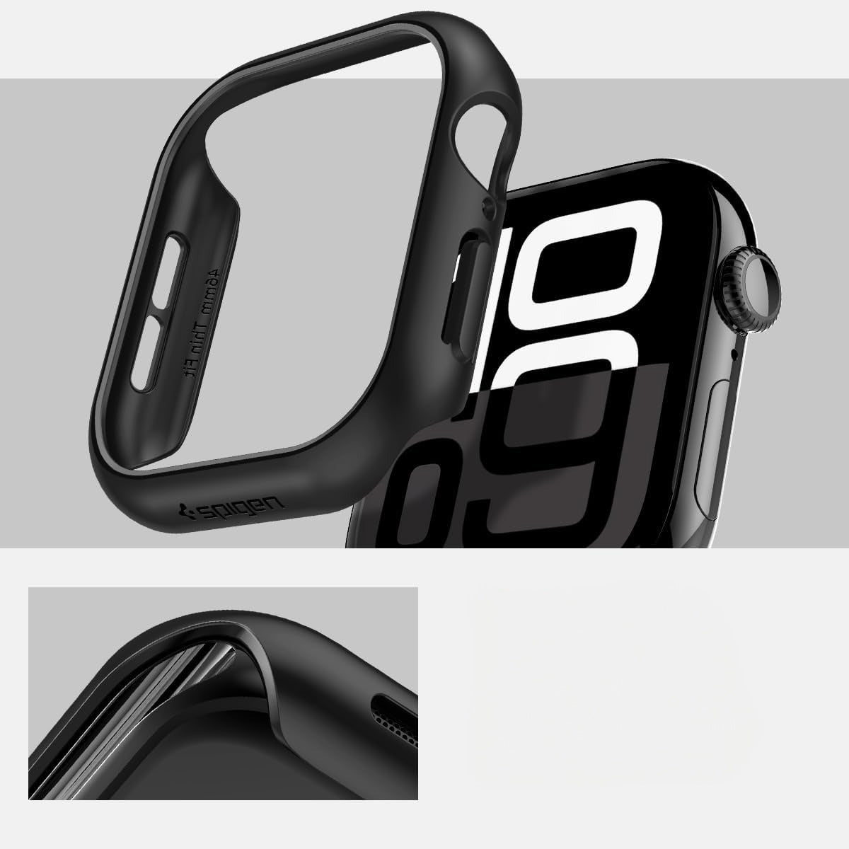 Schutzhülle für Apple Watch 11 / 10 46 mm, Spigen Thin Fit, Schwarz