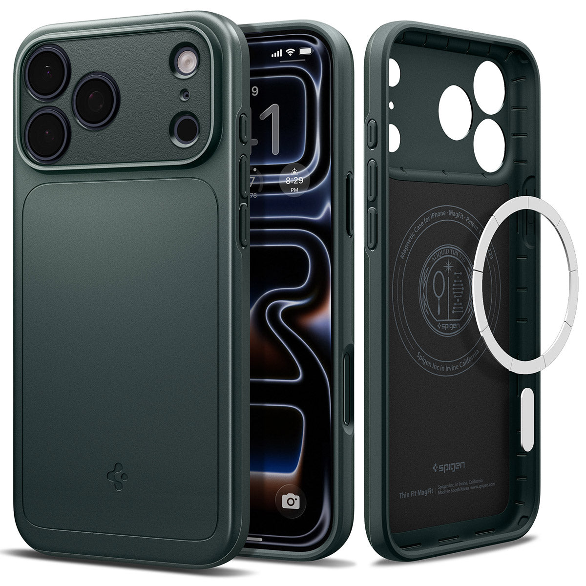 Handyhülle für iPhone 18 Pro, Spigen Thin Fit Mag mit MagSafe, Grün (9/15)