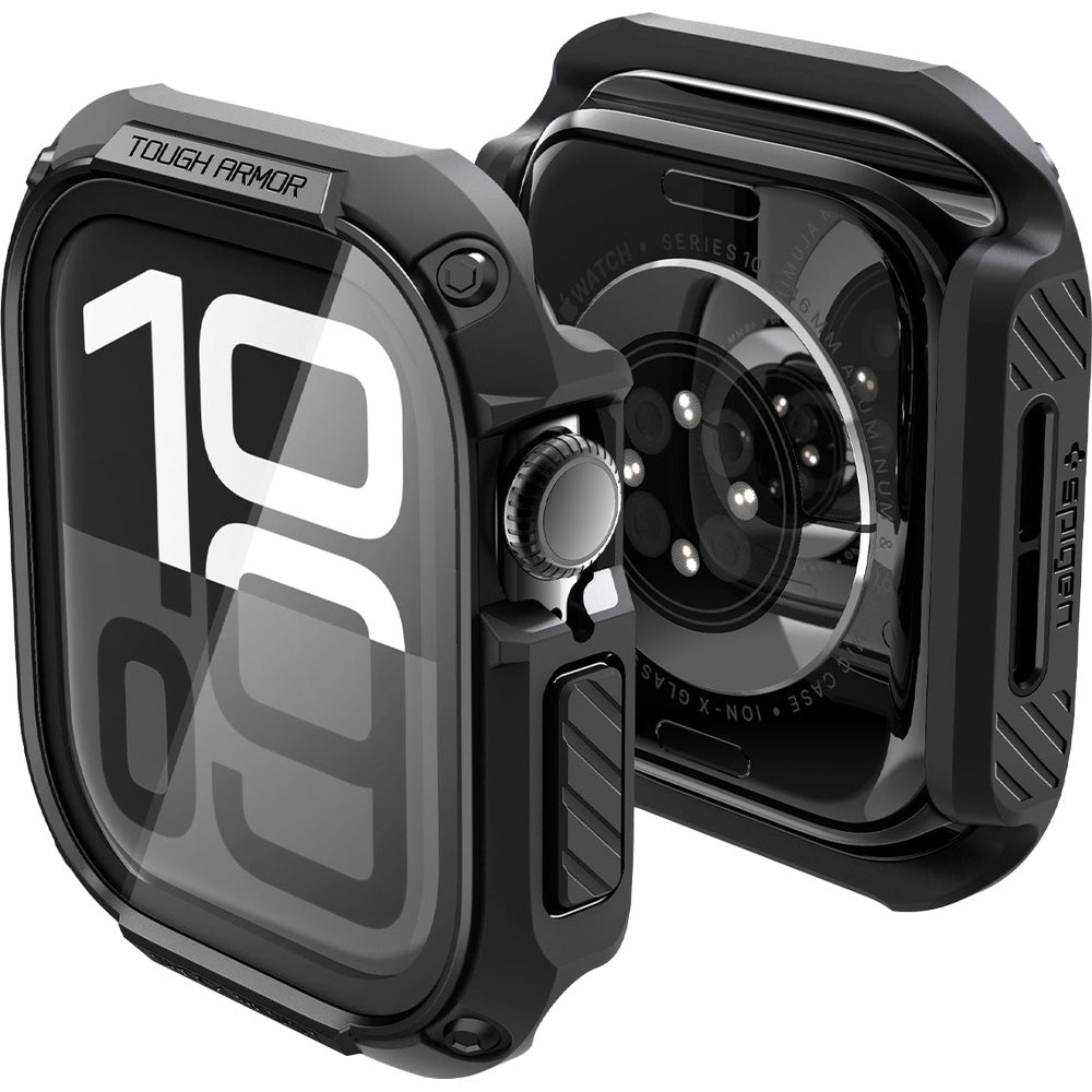 Schutzhülle mit Glas für Apple Watch 10 46 mm, Spigen Tough Armor SP, Schwarz