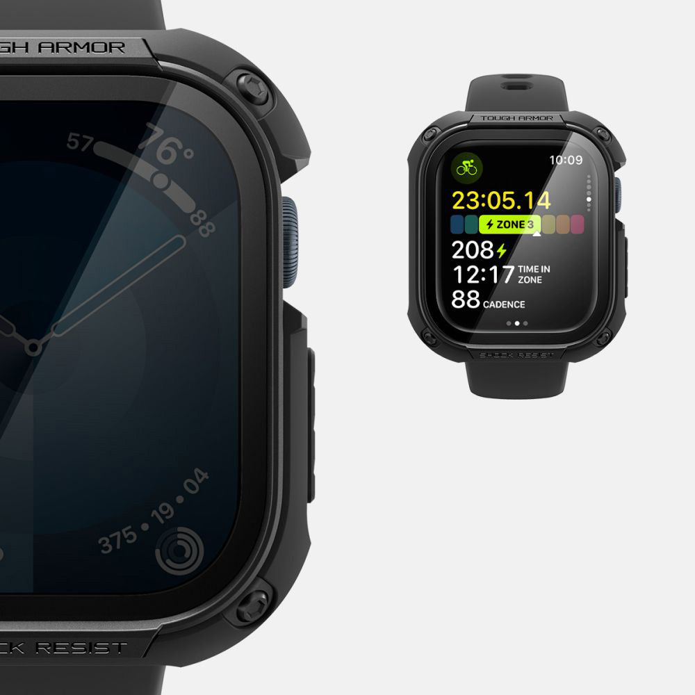 Schutzhülle mit Glas für Apple Watch 10 46 mm, Spigen Tough Armor SP, Schwarz