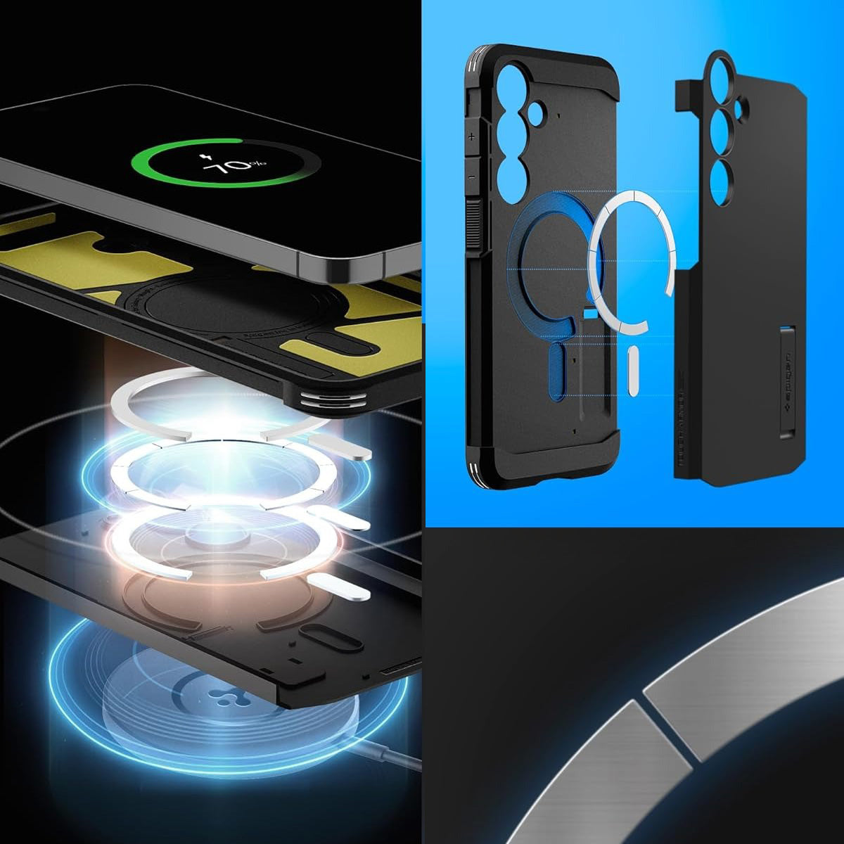 Handyhülle für Galaxy S24 FE, Spigen Tough Armor Mag mit MagSafe, Schwarz