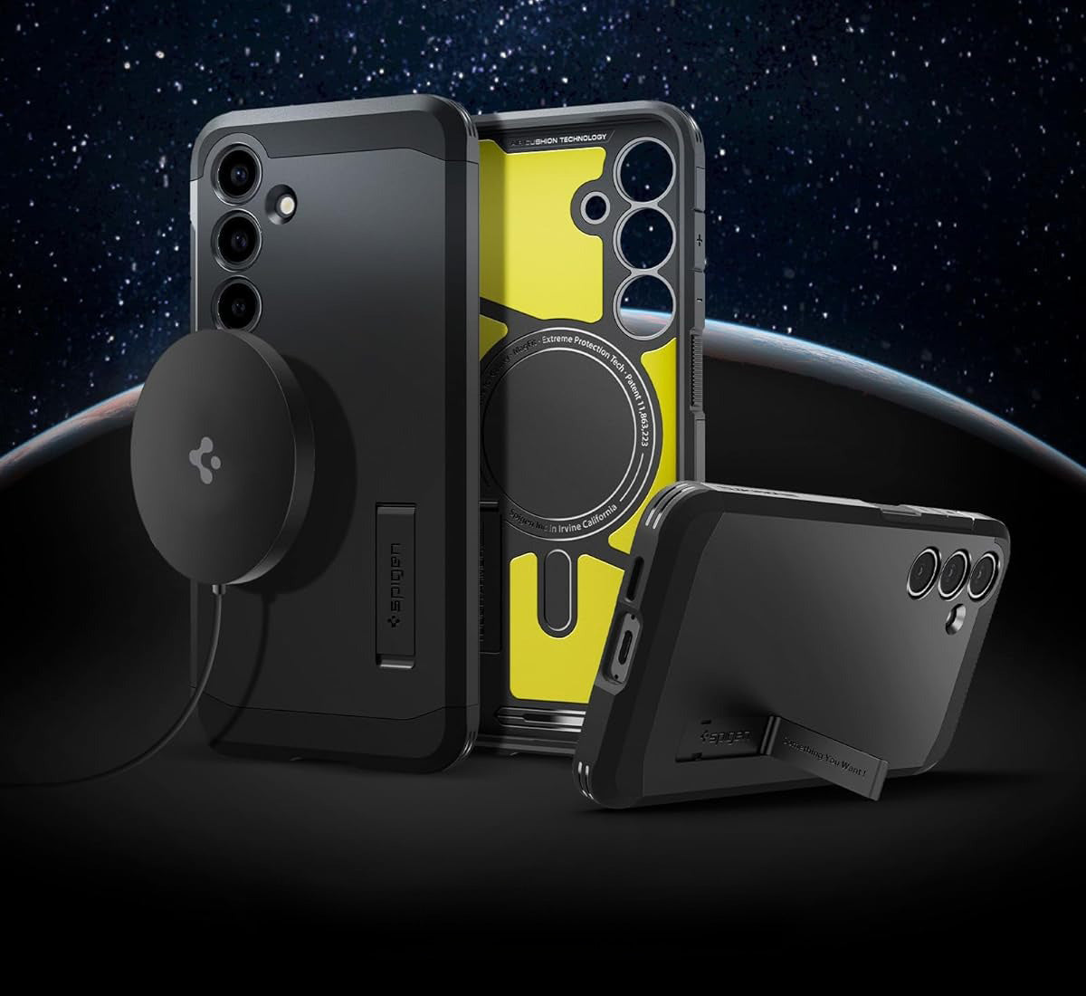 Handyhülle für Galaxy S24 FE, Spigen Tough Armor Mag mit MagSafe, Schwarz