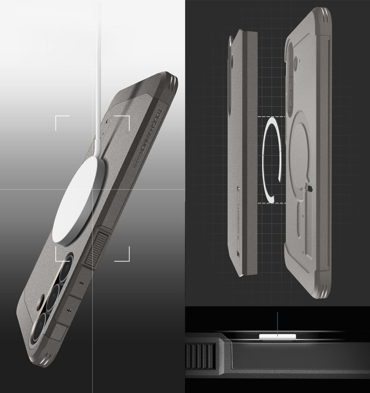 Handyhülle für Galaxy S25 FE, Spigen Tough Armor Mag mit MagSafe, Grau