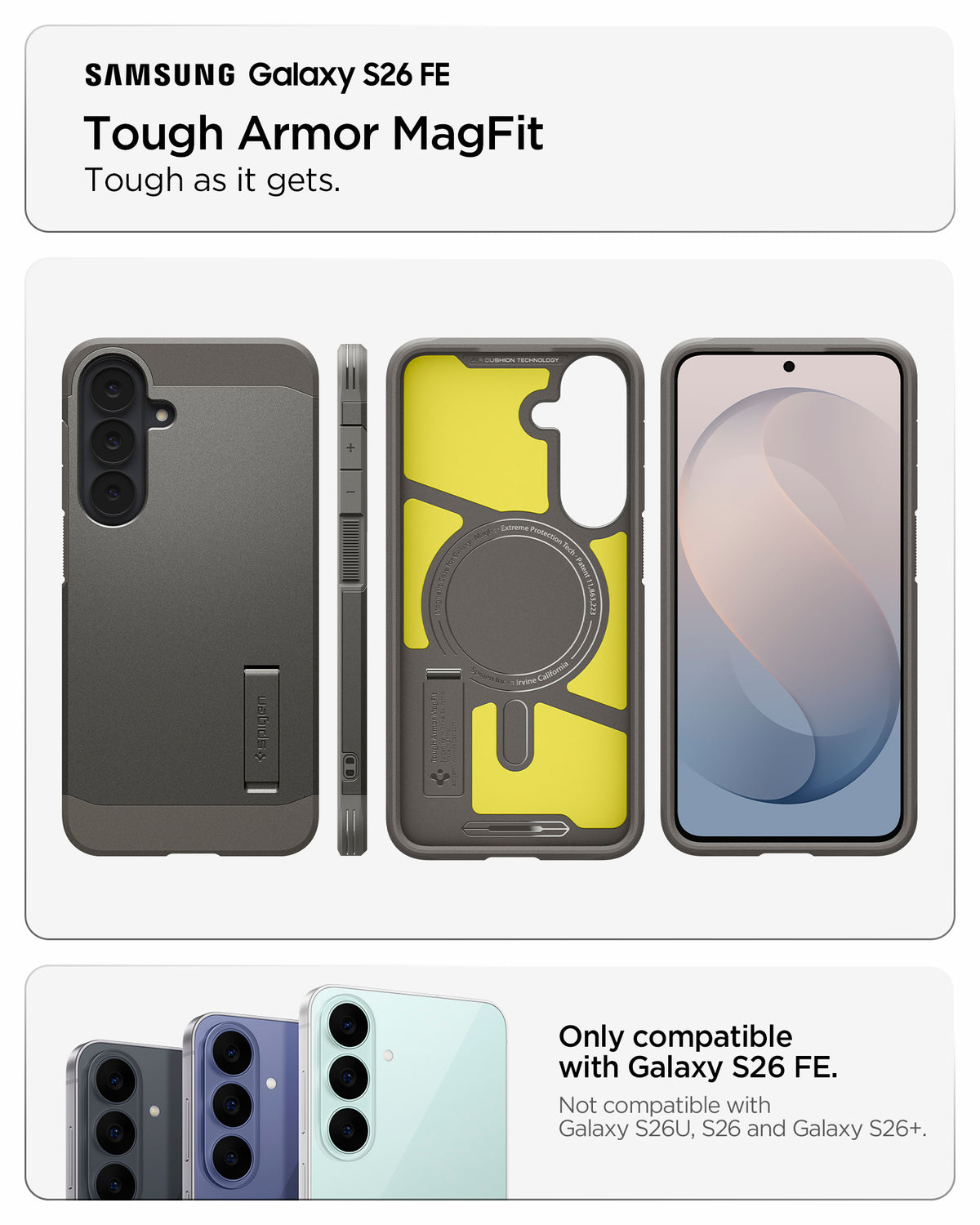 Handyhülle für Galaxy S26 FE, Spigen Tough Armor Mag mit MagSafe, Grau (6/16)