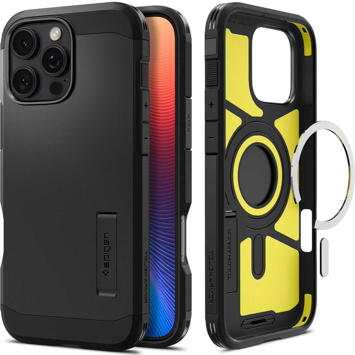 Handyhülle für iPhone 16 Pro, Spigen Tough Armor Mag mit MagSafe, Schwarz