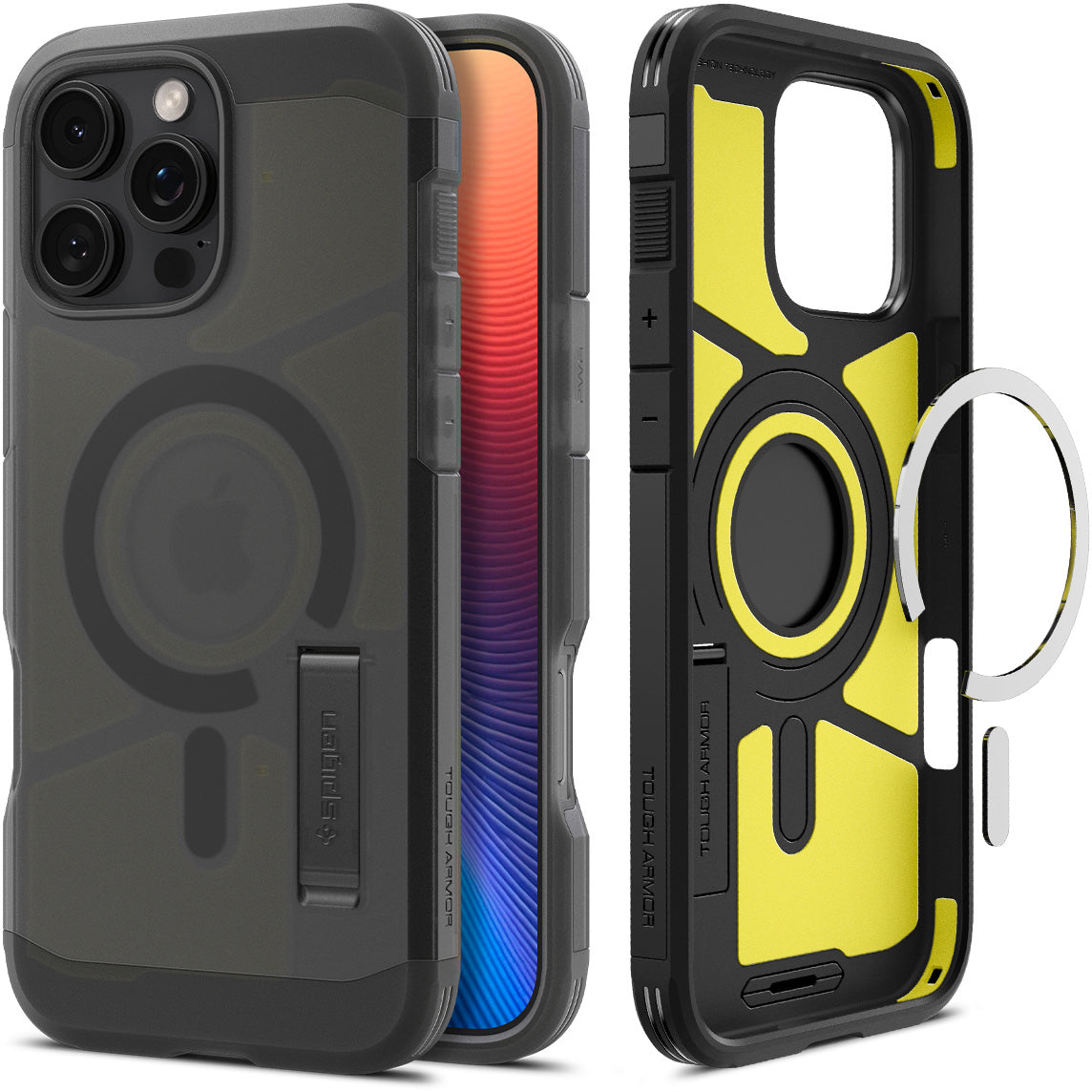 Handyhülle für iPhone 16 Pro Max, Spigen Tough Armor Mag mit MagSafe, Rauchfarben