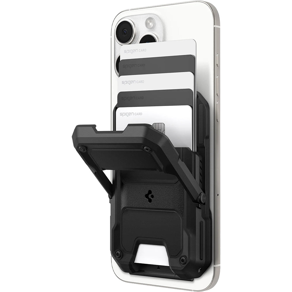 MagSafe Kartenetui mit Standfunktion und RFID-Schutz, Spigen Tough Armor Pro, Schwarz