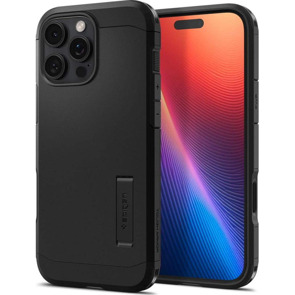 Handyhülle für iPhone 16 Pro, Spigen Tough Armor T Mag (CC) mit MagSafe, Schwarz