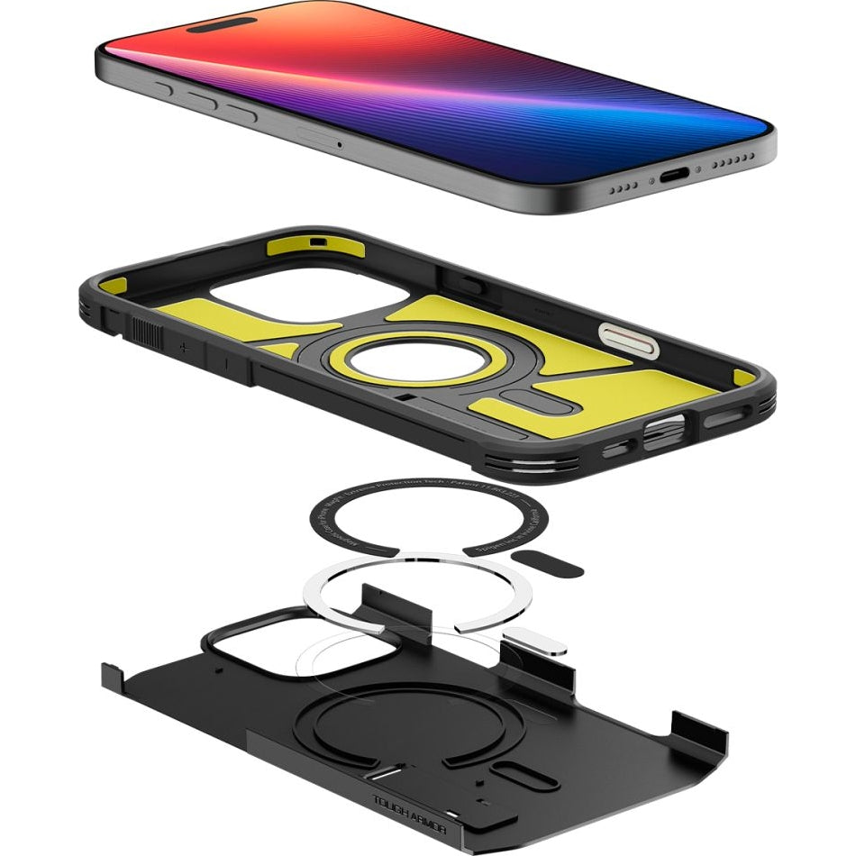 Handyhülle für iPhone 16 Pro, Spigen Tough Armor T Mag (CC) mit MagSafe, Schwarz