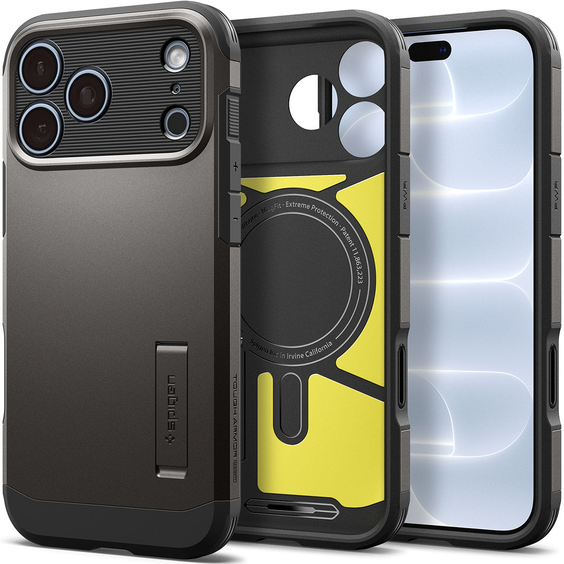 Handyhülle für iPhone 18 Pro, Spigen Tough Armor T Mag (CC) mit MagSafe, Grau-Schwarz (1/16)