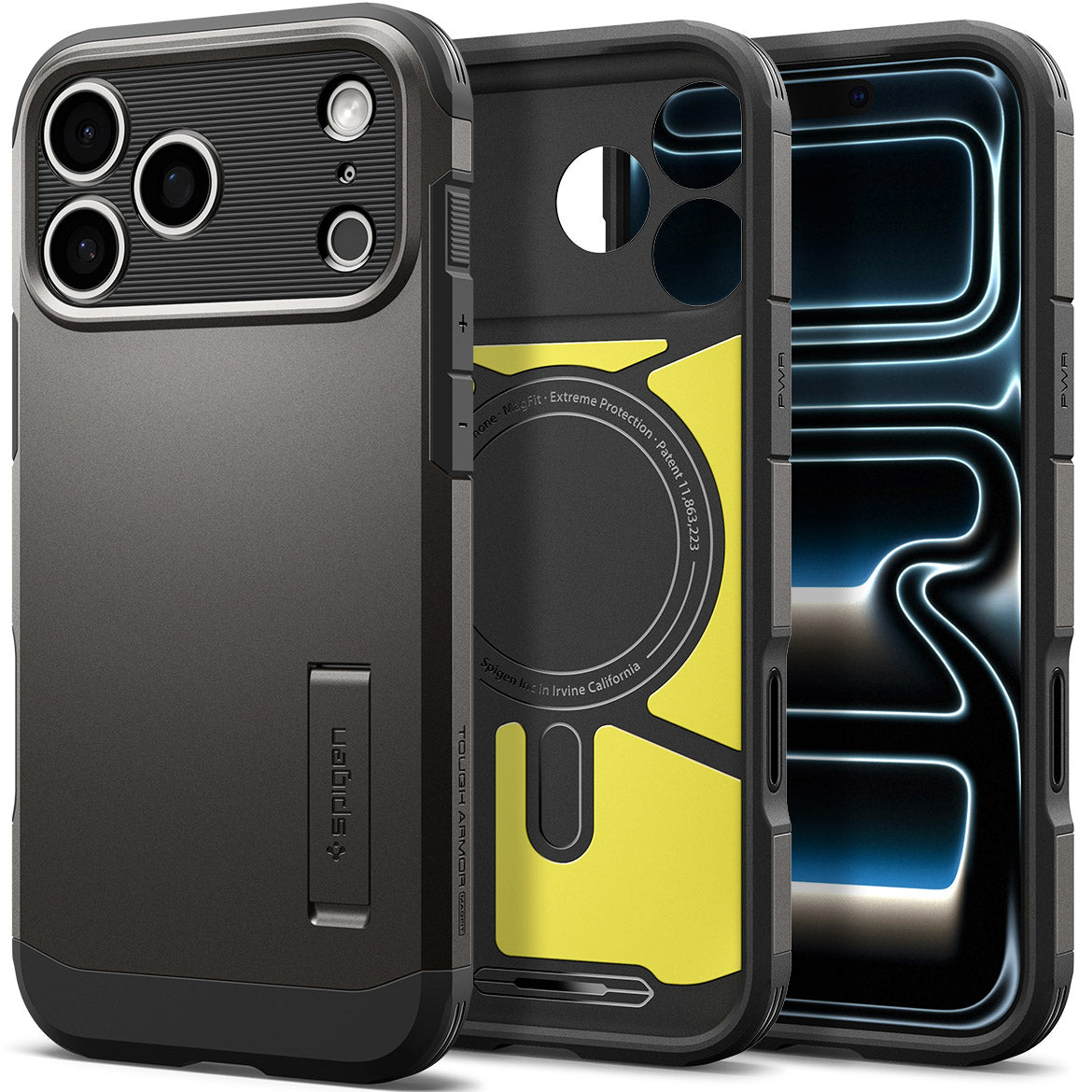 Handyhülle für iPhone 18 Pro Max, Spigen Tough Armor T Mag (CC) mit MagSafe, Grau-Schwarz (7/16)