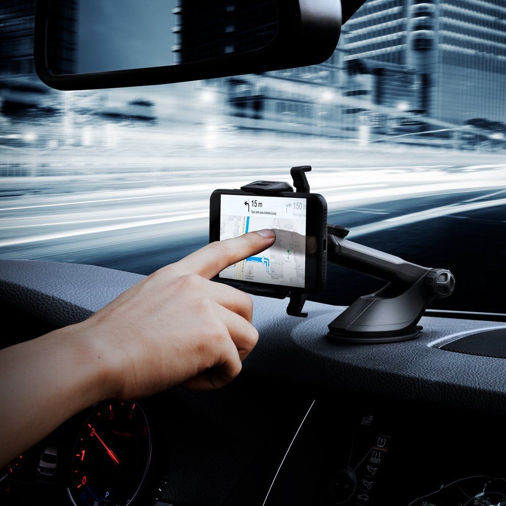 Spigen TS35 Auto Handyhalterung für Armaturenbrett, schwarz, mit Smartphone-Navigation, ideal für Fahrkomfort und Sicherheit.